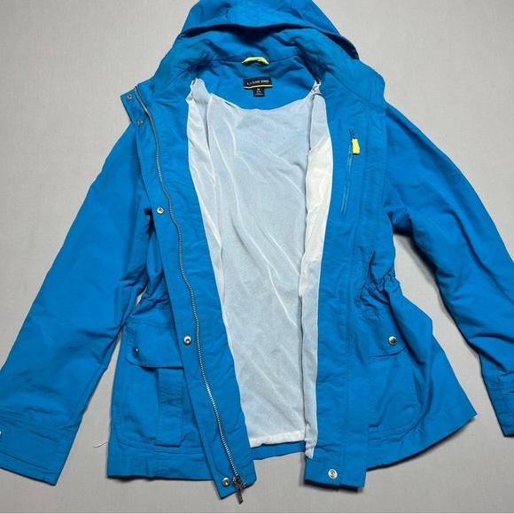 Lands End Womens Rain Jacket Sz M 10-12 Hood Pockets Full Zip Nylon Wind Weather - Picture 5 of 13